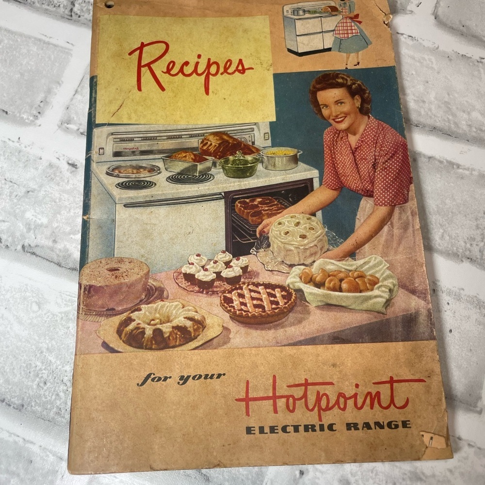 Vintage 1954 Recipes for your Hotpoint Electric Range 70pages Yellowed torn.